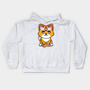 Funny orange cat is a sushi chef Kids Hoodie